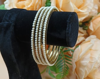 Bracelets joncs en perles de créateur - Bracelets indiens - Cadeau de demoiselle d'honneur - Bracelets en perles plaquées or - Bracelets joncs en grappe - Bollywood - Traditionnel - Ethnique tribal