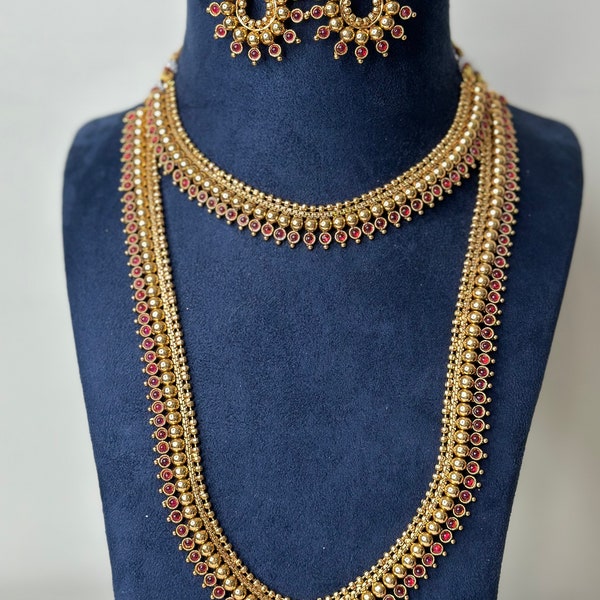 Izhaar Indian Rajwadi Necklace with Earrings  / Wedding Jewelry/ Traditional Jewelry/ Bollywood set/ Long wedding set Meenakshi