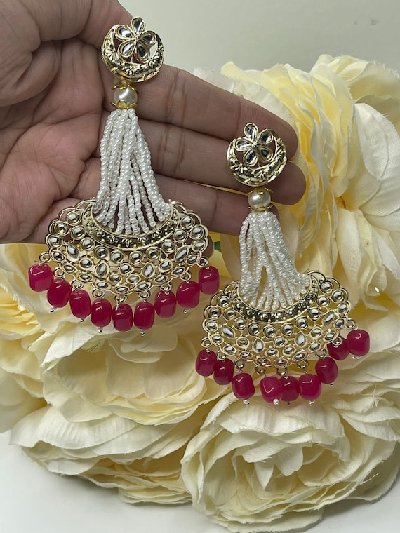 Buy ANSHI ART Ethnic Designer Bridal Gold Plated Kundan Pearl Long Chain  Jhumki Earrings Women l Girl Online at Best Prices in India - JioMart.