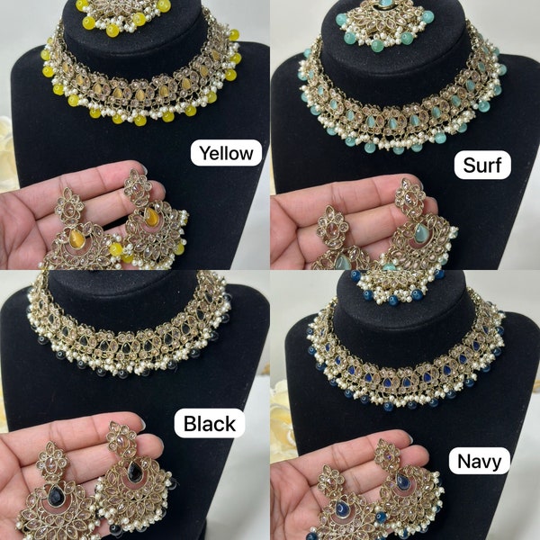 Izhaar Indian Polki Kundan Necklace with Earrings Tikka / Wedding Jewelry/ Traditional Jewelry/ Bollywood set/ Indian wedding set Laila