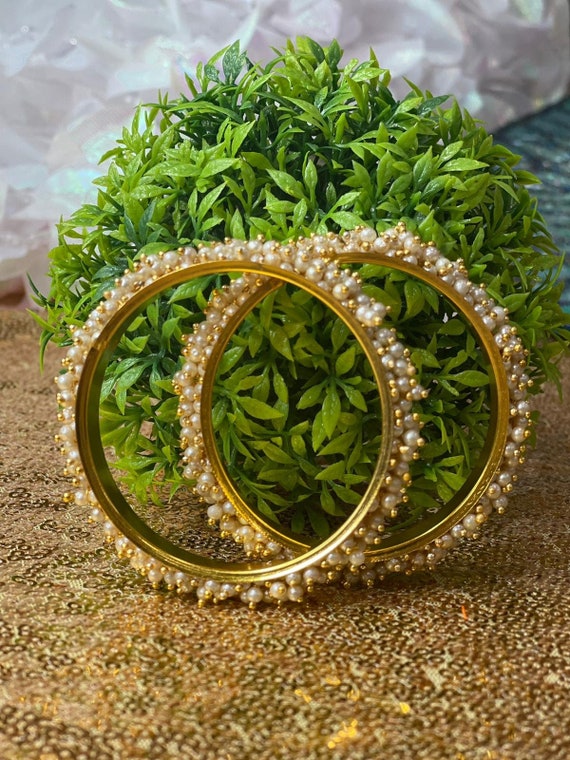 Gold plated pearl deals bangles