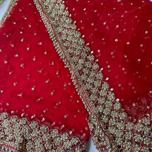 Traditional Sabyasachi Inspired Embroidered Work Bridal, Wedding Wear Indian Dupatta, Beautiful Embroidered Zari Work Chunni