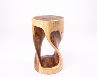 FairEntry Turned Wooden Stool, Flower Column, Pedestal, Side Table, Flower Stand, Natural and Solid, 50 x 30 x 30 cm
