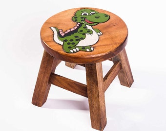 Tabouret pour enfant, tabouret, chaise pour enfant en bois massif avec motif animal Dino, dinosaure, hauteur d'assise 25 cm pour notre groupe de sièges pour enfants.