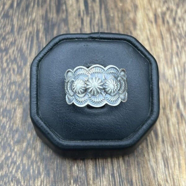 Native American Navajo Handmade Sterling Silver Band Ring Old Look Bennie Ramone