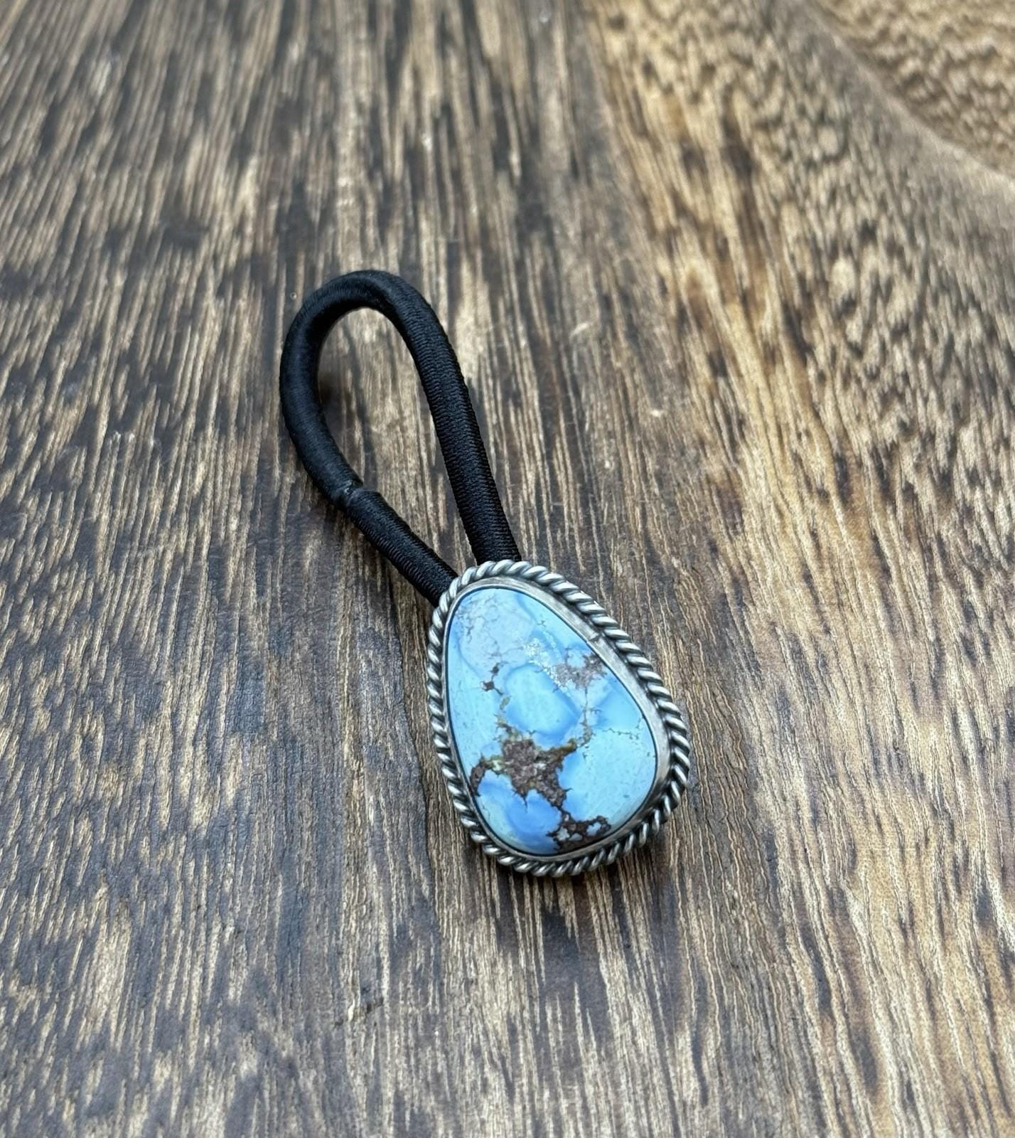 Native American Navajo Handmade Sterling Silver Golden Hills Turquoise Hair Tie