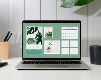 Organizador de fondos de escritorio de septiembre de 2025 a diciembre de 2026: Calendario verde natural (descarga digital)