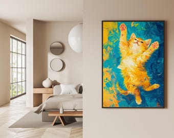 Orange Cat Wall Art, Expressive Abstract Painting, Modern Animal Decor (Digital Download)