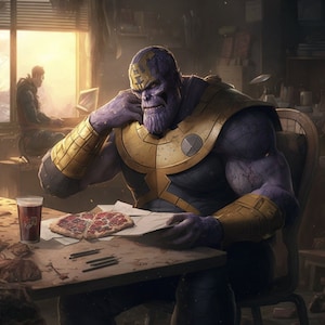 Thanos eating pizza