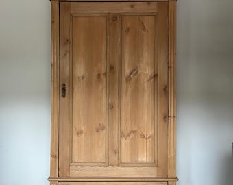 Antique English pine armoire, late 19th century wardrobe