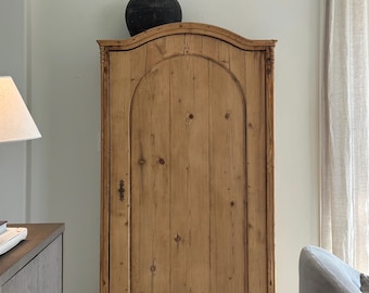 Antique English pine armoire, 19th century European wardrobe