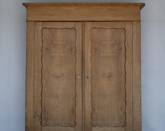 French antique armoire, large 19th century wardrobe linen press