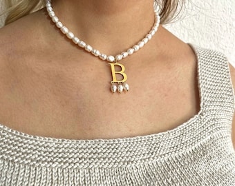 Collar de perlas de agua dulce personalizado Anne Boleyn, colgante de plata S925, collar de dama de honor, collar personalizado para mamá
