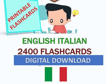 English - Italian Printable 2400 Most Common Words Flashcards / Digital Download