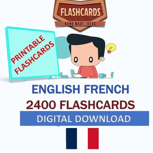English - French Printable 2400 Most Common Words Flashcards / Digital Download