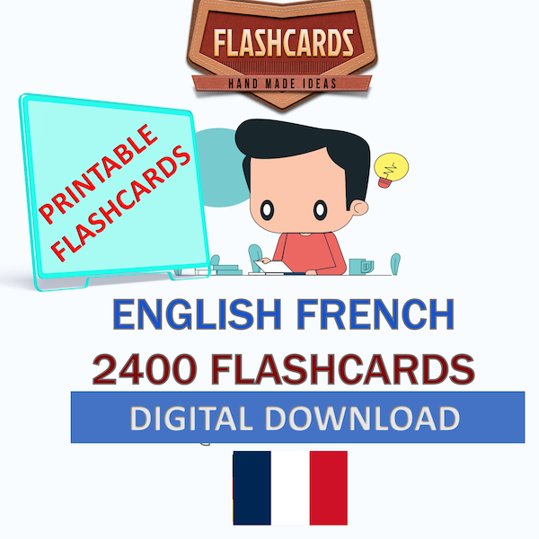 English - French Printable 2400 Most Common Words Flashcards / Digital Download