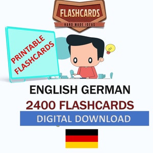 English - German Printable 2400 Most Common Words Flashcards / Digital Download