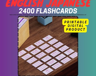 English - Japanese Printable 2400 Most Common Words Flashcards / Digital Download