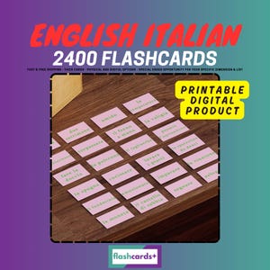 English - Italian Printable 2400 Most Common Words Flashcards / Digital Download