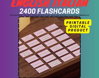 English - Italian Printable 2400 Most Common Words Flashcards / Digital Download
