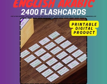 English - Arabic Printable 2400 Most Common Words Flashcards / Digital Download