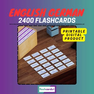 English - German Printable 2400 Most Common Words Flashcards / Digital Download