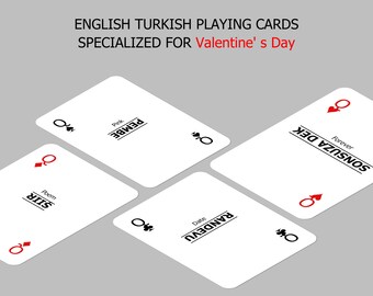 Turkish Language Learning Game | Bilingual Poker Cards | Cute Turkish Valentine Gift | Printable Flashcards for Couples | Vocabulary
