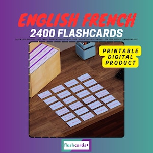 English - French Printable 2400 Most Common Words Flashcards / Digital Download