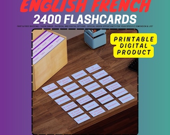 English - French Printable 2400 Most Common Words Flashcards / Digital Download