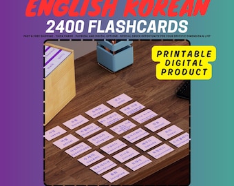 English - Korean Printable 2400 Most Common Words Flashcards / Digital Download
