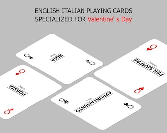 Italian Language Learning Game | Bilingual Poker Cards | Cute Italian Valentine Gift | Printable Flashcards for Couples | Vocabulary