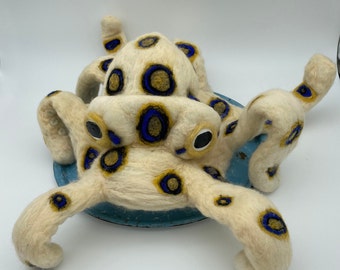 Needle Felted Blue-Ringed Octopus | Faux Taxidermy Wall Decor