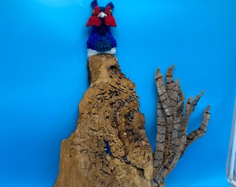 Pheasant sculpture, needle felted animal and wood wall art, faux animal taxidermy, felt bird sculpture, bird hunter gift, quail sculpture