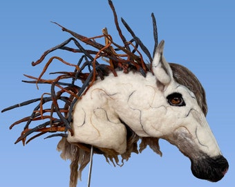 Horse sculpture, needle felted animal head, standing sculpture