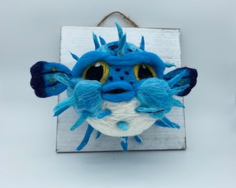 Needle Felt Pufferfish Faux Taxidermy, Whimsical Nautical Decor