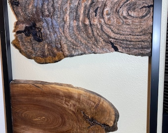 Felted wool and wood wall art, large wall art, tree art, walnut board, original art, handmade Christmas gift