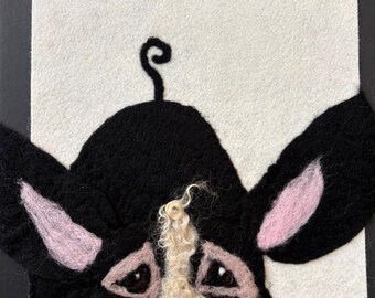 Wool watercolor cute pig original art, farm decor