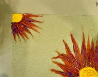 Wool watercolor of coppery orange flower, great 7th anniversary gift, summer flower original art, sunflower