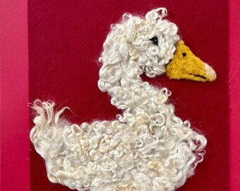 Wool watercolor  White goose  original art, farm decor