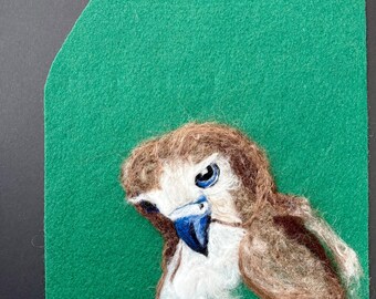 Wool watercolor owl, needle felted bird picture, original art
