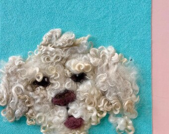 Wool watercolor dog/ white poodle