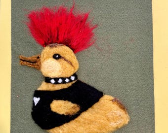 Punk rock duckling Wool duck painting, Mohawk and studded collar, duck lover gift, pet lover gift, handmade Christmas gift