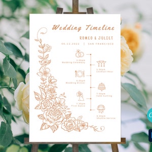 Customizable Wedding Timeline, Wedding Day Timeline Floral, Itinerary and Order for Events, Editable and Printable in Canva & Photoshop