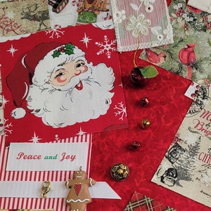 Vintage motifs Christmas Collage/Slow Stitch Kit - Large - Mindful stitching, snippet rolls, journals, cards, mixed media. # 2342