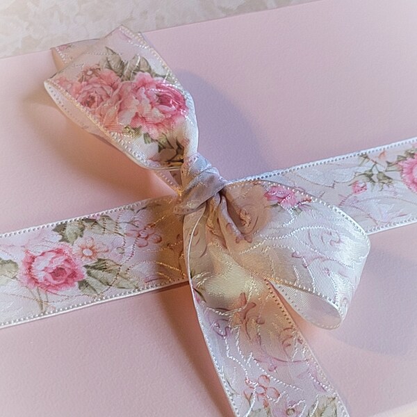 Exquisite 1.5" shabby chic ribbon. 3.65 per yd. Bows, packaging, decorations, embellishments, weddings, card-making, decor, DIY.  Item 2265