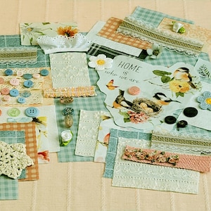 Birds of Spring Extra Large Slow Stitch Collage Kit - Mindful stitching, snippet rolls, journals, fabric bundle, cards, mixed media. #2399