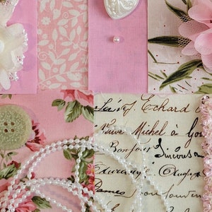 Pink Shabby Chic Large Slow Stitch Kit - Mindful stitching, handstitching, snippet rolls, journals, fabric bundle, cards, mixed media. #2351