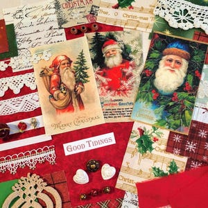 Victorian Vintage Christmas Large Slow Stitch/Collage Kit. Mindful stitching, snippet rolls, journals, cards, mixed media. #2347