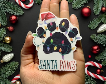 Santa Paws, Vinyl Water Resistant Sticker, Laptop, Notebook, Water bottle, Christmas Stickers