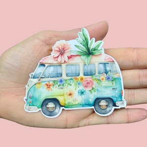 Floral Hippie Van, Vinyl Sticker, Water Resistant Sticker, Laptop Sticker, Notebook Sticker, Water bottle Sticker